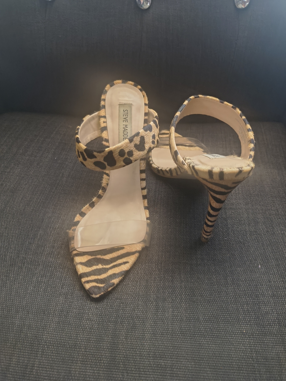 Steve Madden Animal Print Stiletto Sandals - Tan/Black